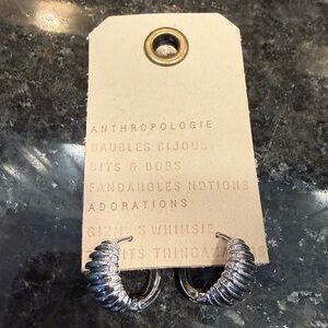 Anthropologie Silver Ribbed Hoops